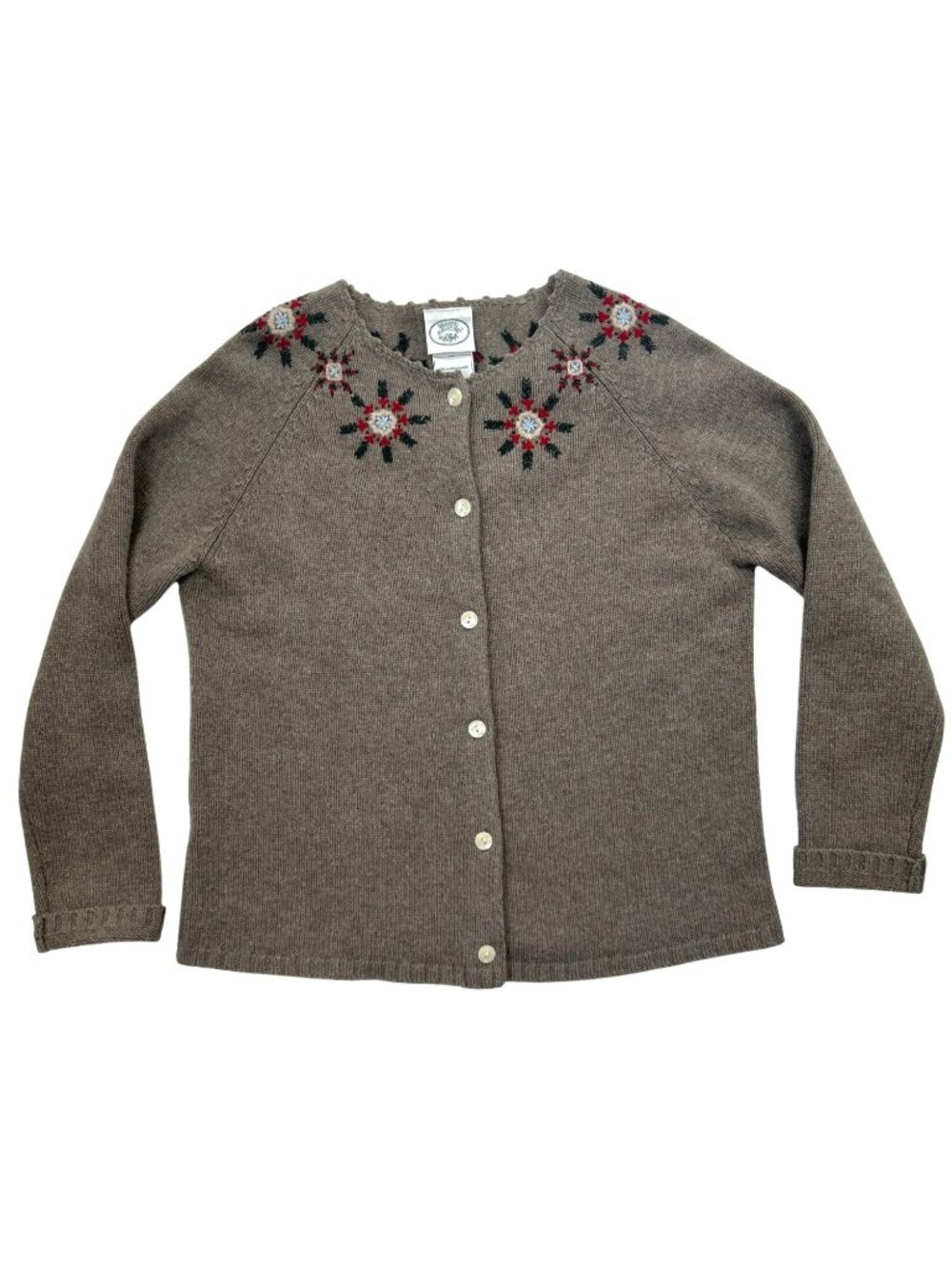 Vtg Laura Ashley Wool Cardigan Sweater Women's M Embroidered Snowflake Neutral
